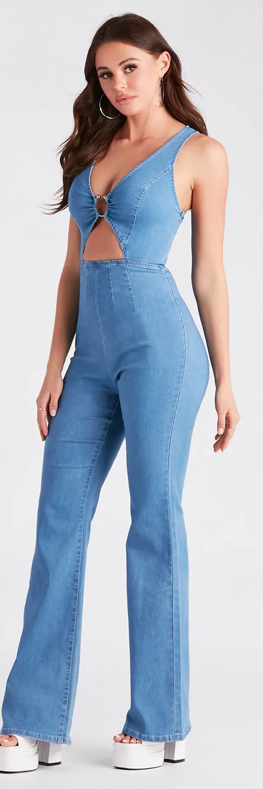 Retro Fab Flare-Leg Denim Jumpsuit