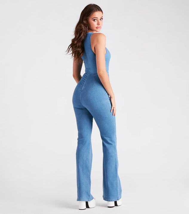 Retro Fab Flare-Leg Denim Jumpsuit | Windsor
