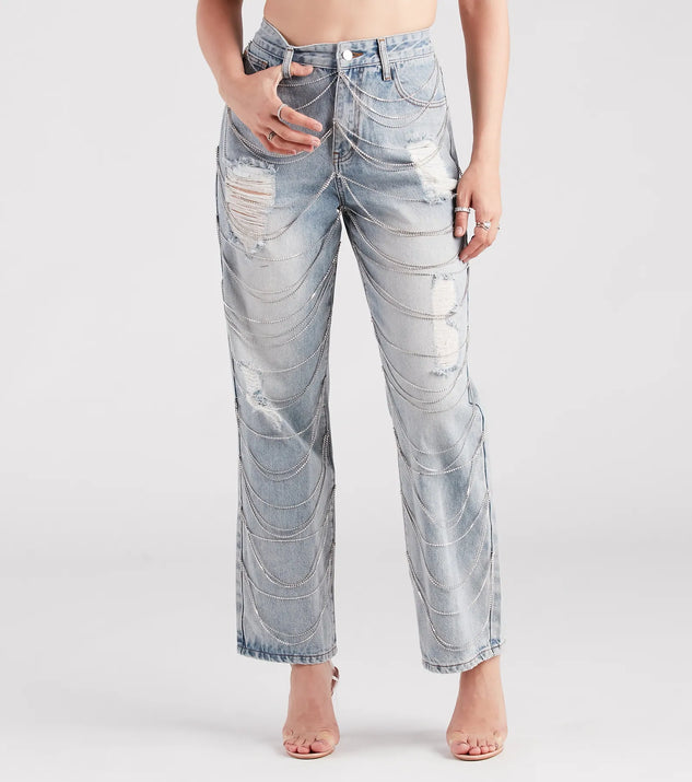 Glitzy Icon Rhinestone Draped Straight-Leg Jeans | Windsor