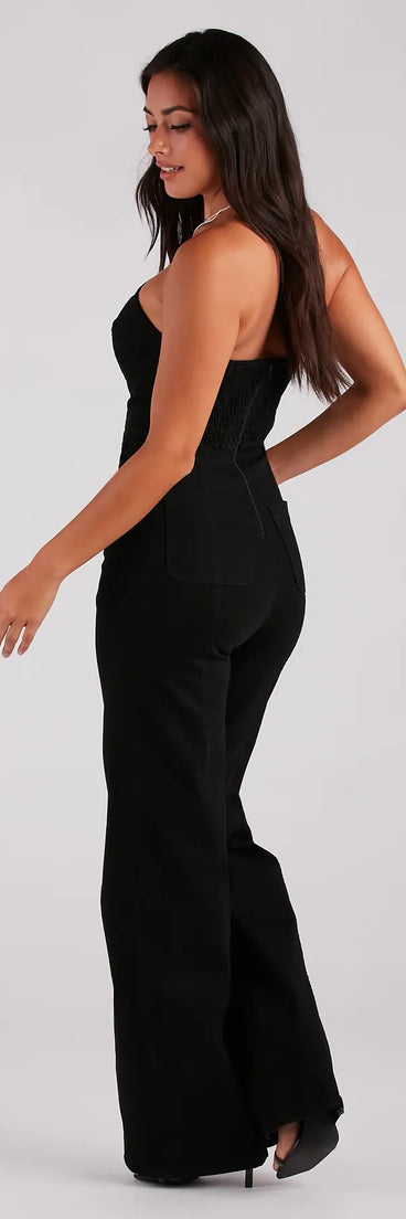 Entice The Night Plunge Neck Denim Jumpsuit