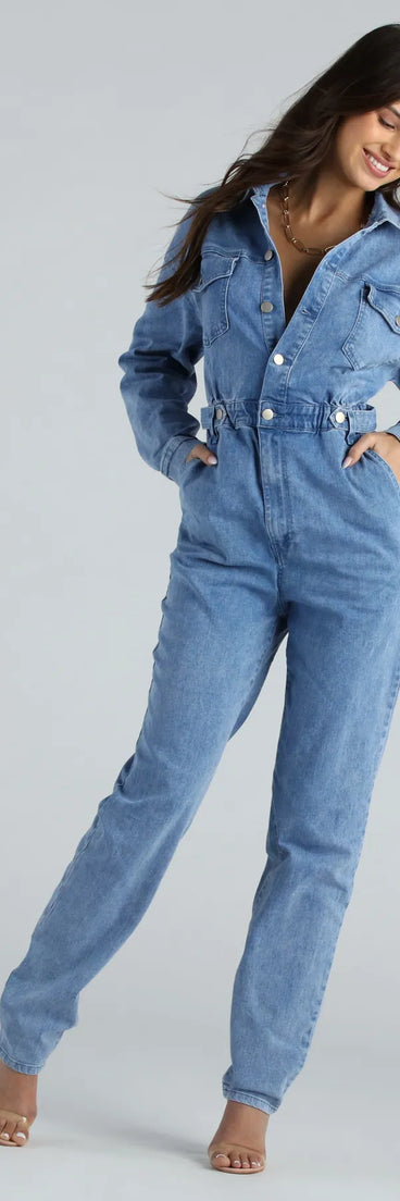 Weekend Style Long Sleeve Denim Jumpsuit