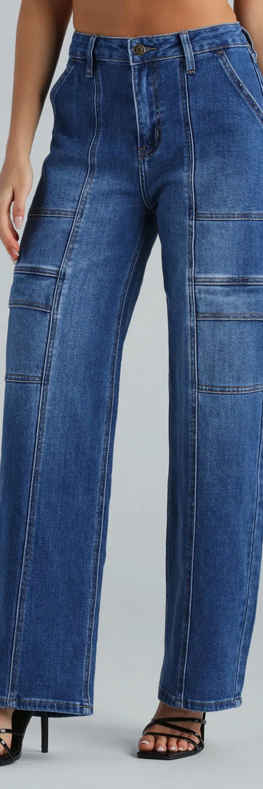Trish Mid-Rise Cargo Wide-Leg Jeans By Windsor Denim