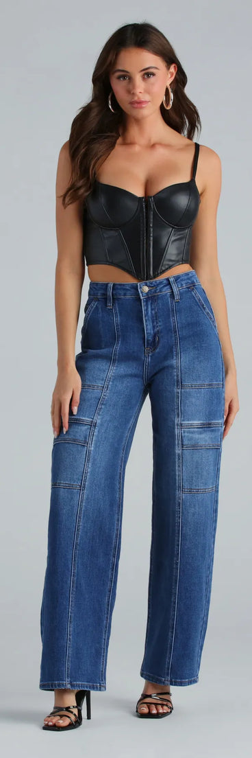 Trish Mid-Rise Cargo Wide-Leg Jeans By Windsor Denim
