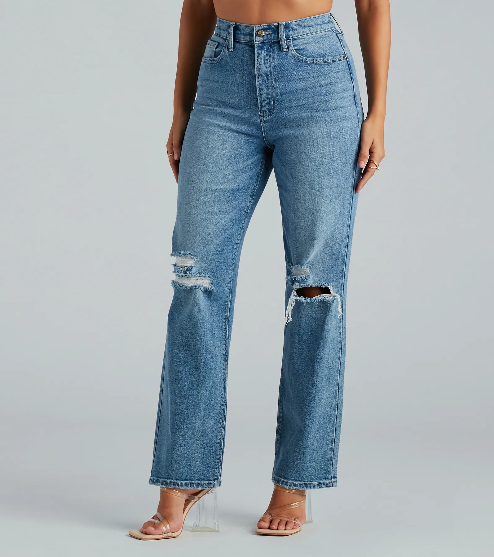 Perfect Pair High-Rise Destructed Straight-Leg Jeans | Windsor