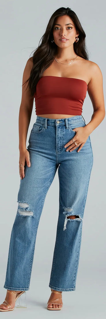 Perfect Pair High-Rise Destructed Straight-Leg Jeans