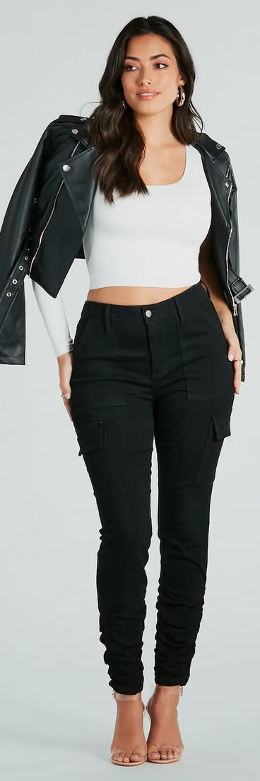 Effortless Vibe High-Rise Cargo Skinny Denim Jeans