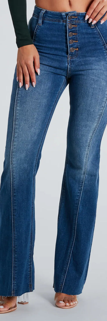 All Buttoned Up High-Rise Flare Denim Jeans