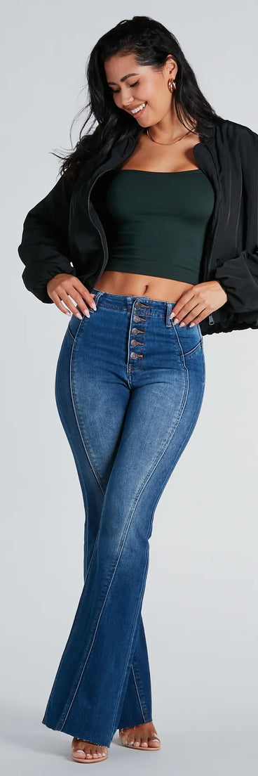 All Buttoned Up High-Rise Flare Denim Jeans