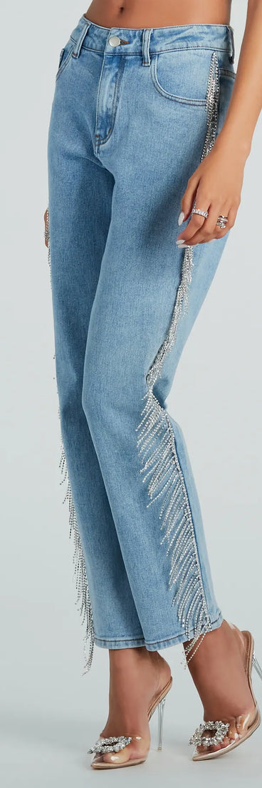 She Glistens High-Rise Rhinestone Denim Jeans