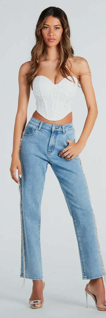 She Glistens High-Rise Rhinestone Denim Jeans