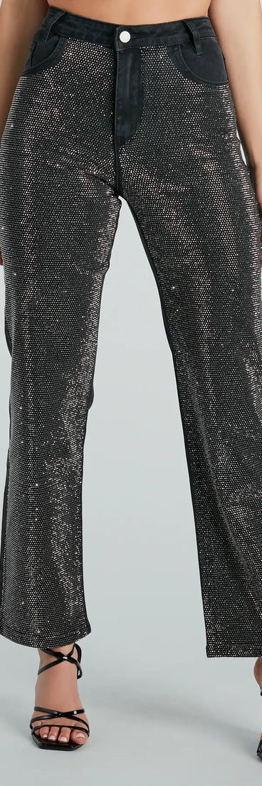 Rockstar Shine Rhinestone Straight-Leg Jeans