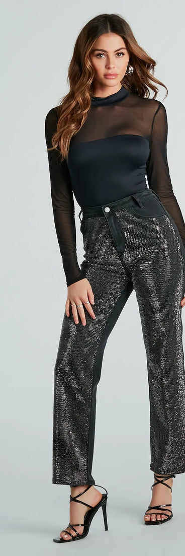 Rockstar Shine Rhinestone Straight-Leg Jeans