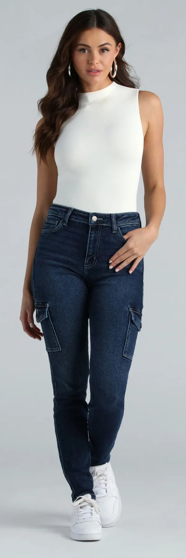 Keep It Real High-Rise Cargo Denim Skinny Jeans