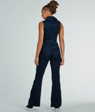 Retro Vibes Belted Flared-Leg Denim Jumpsuit