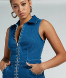 Retro Attitude Studded Flared-Leg Denim Jumpsuit