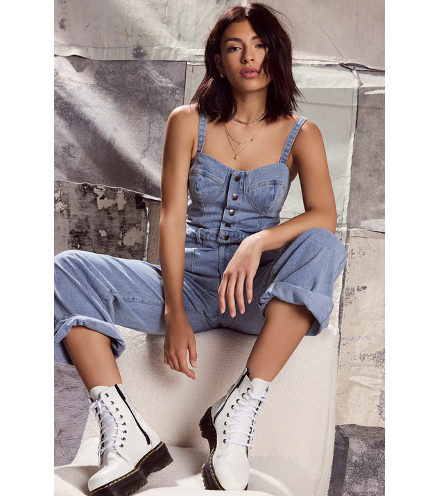 Trendy Perfection Button Up Wide Leg Denim Jumpsuit | Windsor