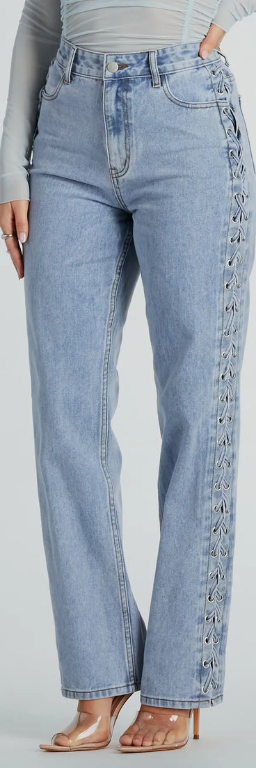 Trendy Business High-Rise Lace-Up Denim Jeans