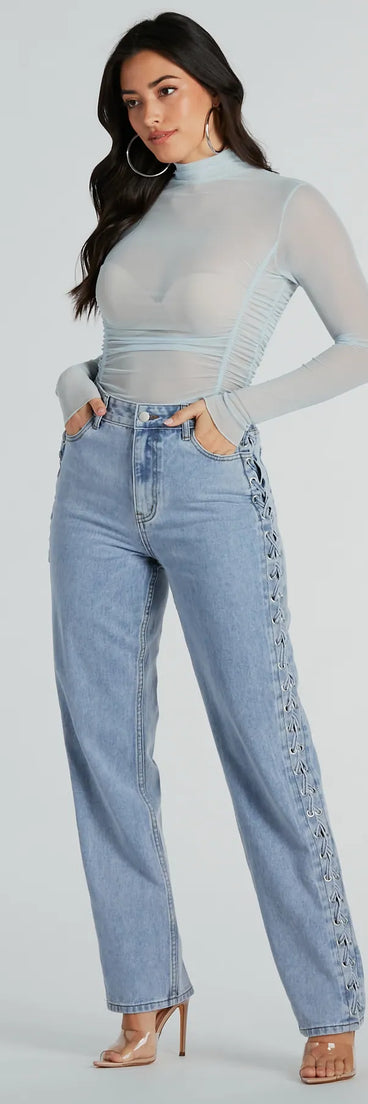 Trendy Business High-Rise Lace-Up Denim Jeans