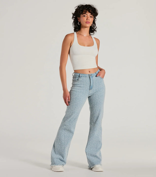 Refresh your fall closet with stylish women's pants like the Beaming Perfection Faux Pearl Bootcut Denim Jeans in a sleek fabric and a pant leg style that makes your look unique.