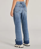 The Cool Trend High-Rise Cuffed Wide-Leg Denim Jeans is a trendy women's bottom in medium denim wash, designed with modern details and alluring textures to complete chic outfits for 2025.
