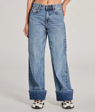 Stay on trend with the Cool Trend High-Rise Cuffed Wide-Leg Denim Jeans, women's denim pants with cool accents and comfy fits, great for office looks or a night out.