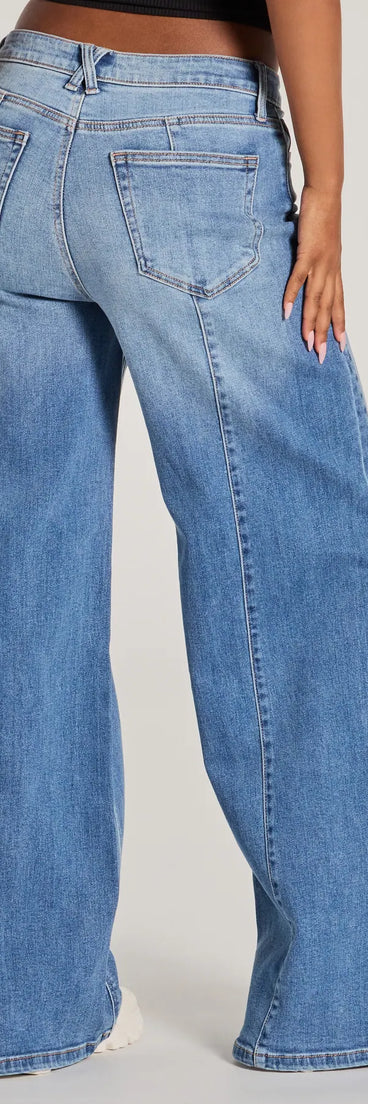 未使用）eaphi　RUFFLE DETAIL DENIM PANTS　ブルー1 Hot Shot High-Rise Wide-Leg Denim Jeans | Windsor