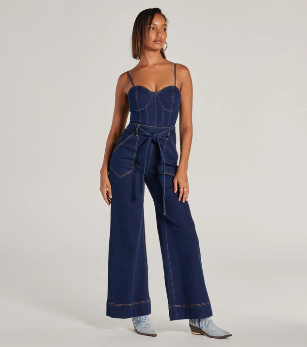 Flare denim jumpsuit sales
