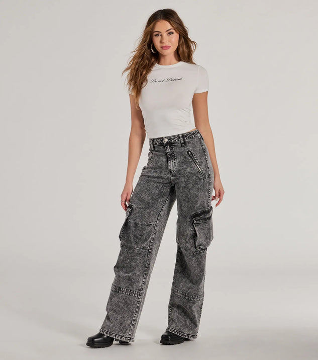 On-Trend High-Rise Cargo Acid Wash Jeans | Windsor