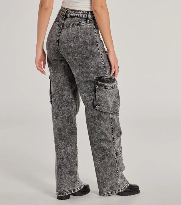 On-Trend High-Rise Cargo Acid Wash Jeans | Windsor