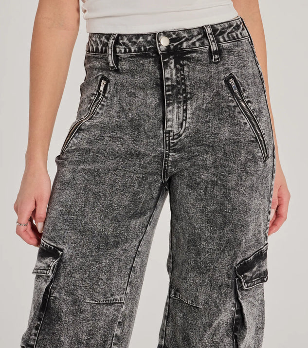 On-Trend High-Rise Cargo Acid Wash Jeans | Windsor