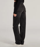 The High-Rise Distressed Boyfriend Jeans is a trendy women's bottom in black, designed with modern details and alluring textures to complete chic outfits for 2025.