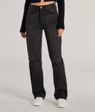 The High-Rise Distressed Boyfriend Jeans is a trendy women's bottom in black, designed with modern details and alluring textures to complete chic outfits for 2025.