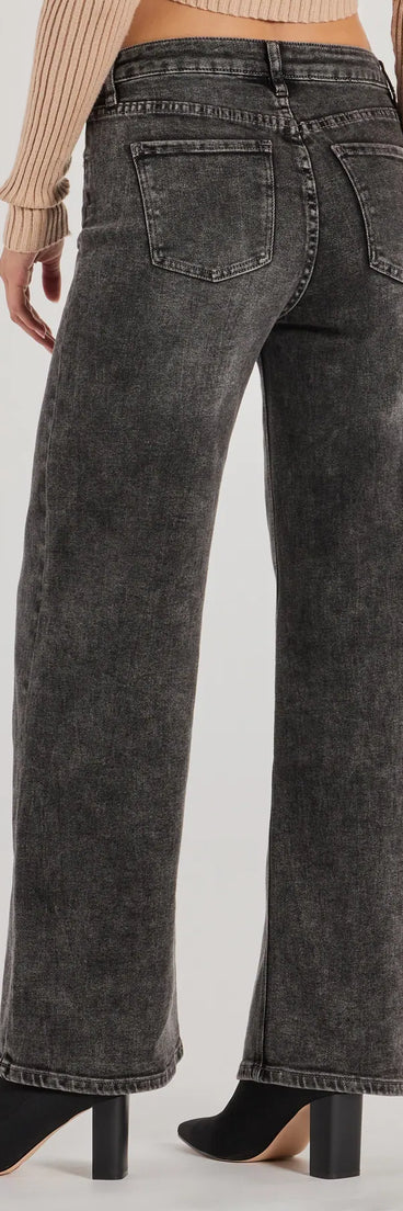 The Chic Wonder Mid-Rise Wide-Leg Denim Jeans is a trendy women's bottom in black, designed with modern details and alluring textures to complete chic outfits for 2025.