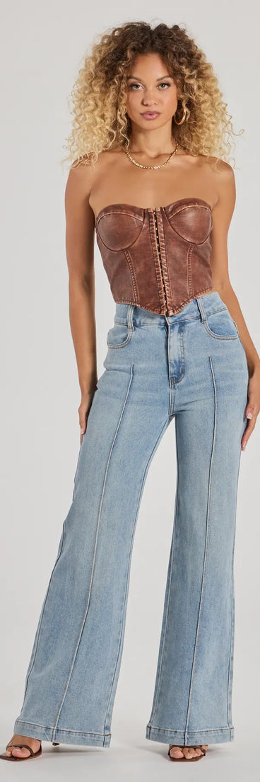 The Stylish Refresh High-Rise Wide-Leg Denim Jeans is a trendy women's bottom in medium denim wash, designed with modern details and alluring textures to complete chic outfits for 2025.