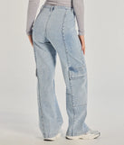 The Streetwear Vibe High-Rise Cargo Denim Jeans is a trendy women's bottom in medium denim wash, designed with modern details and alluring textures to complete chic outfits for 2025.