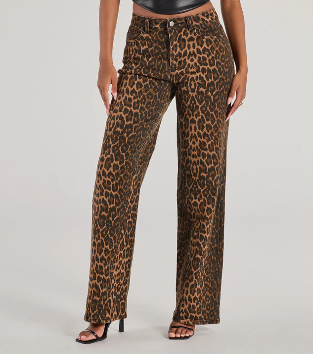 Fierce Aura Wide-Leg Leopard Print Denim Jeans | Windsor