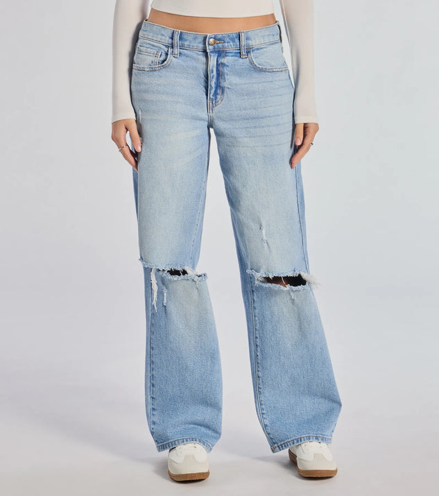 Chill Vibes Only Baggy Destructed Denim Jeans | Windsor