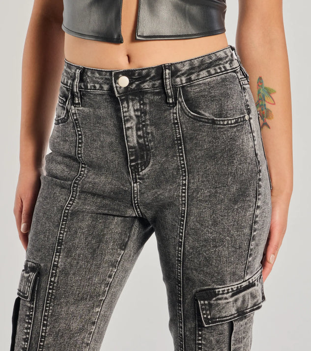 Bold High-Rise Acid Wash Cargo Jeans | Windsor