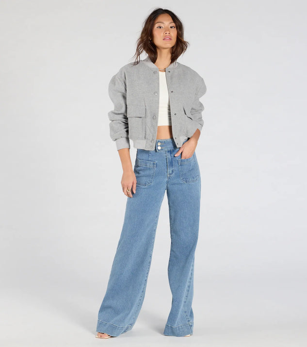 Create bold, fashion-forward looks for spring or summer with the Extra Trendy High Rise Wide Leg Trouser Denim Jeans in medium denim wash, a must-have piece from Windsor’s collection of stylish bottoms for women.