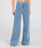 Create bold, fashion-forward looks for spring or summer with the Extra Trendy High Rise Wide Leg Trouser Denim Jeans in medium denim wash, a must-have piece from Windsor’s collection of stylish bottoms for women.