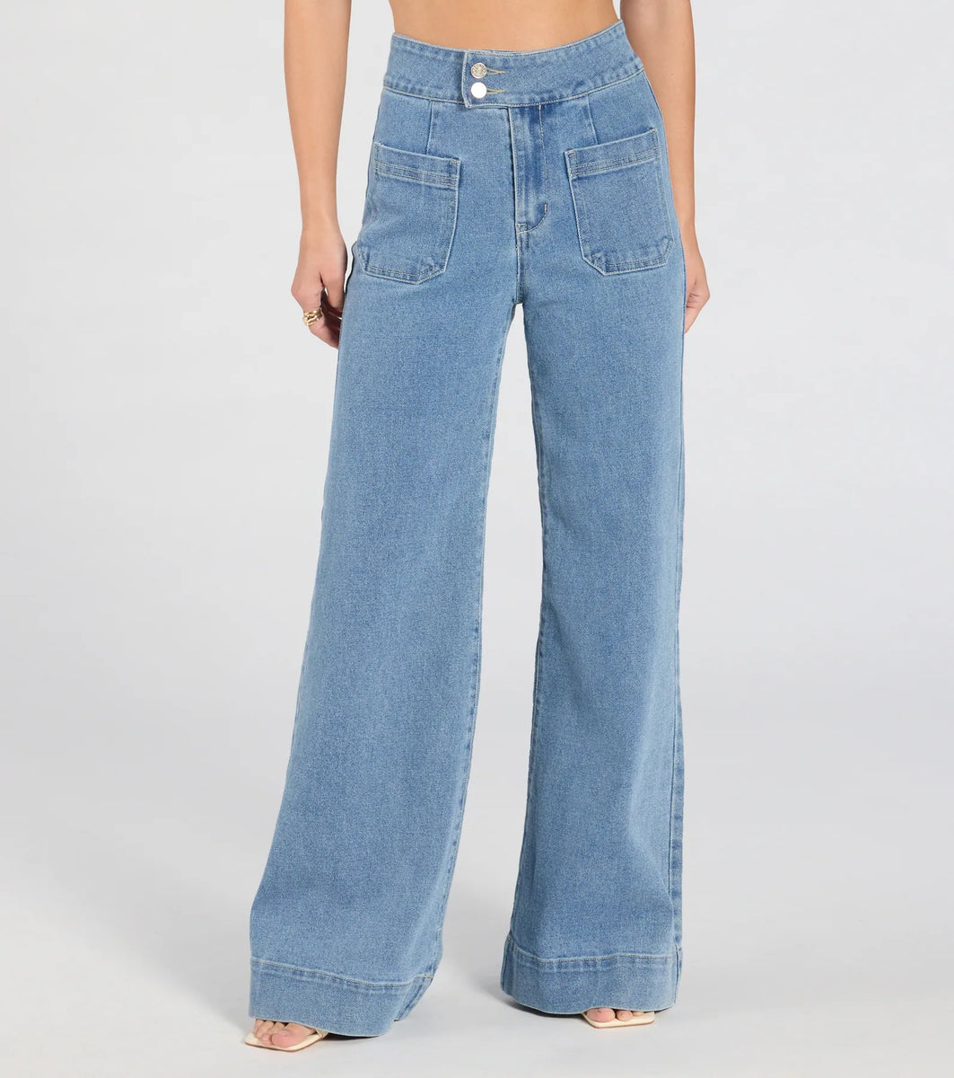 High-Rise Wide-Leg Denim Pants