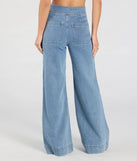 Create bold, fashion-forward looks for spring or summer with the Extra Trendy High Rise Wide Leg Trouser Denim Jeans in medium denim wash, a must-have piece from Windsor’s collection of stylish bottoms for women.