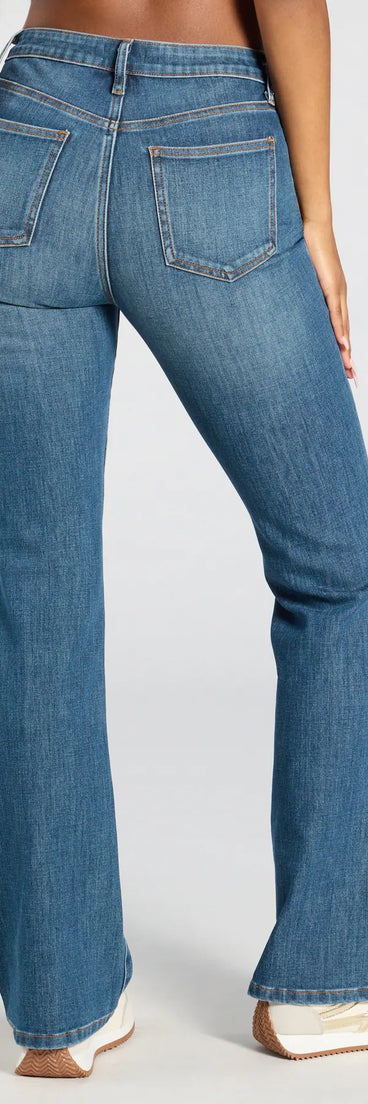 Elevate everyday looks with the So Far So Good High-Rise Bootcut Denim Jeans, a sleek pair of dark denim wash jeans designed for comfort, shape, and style.