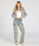 Create bold, fashion-forward looks for spring or summer with the Cutie In Cargo High Rise Denim Jeans in denim blue, a must-have piece from Windsor’s collection of stylish bottoms for women.