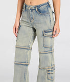 The Cutie In Cargo High-Rise Denim Jeans in denim blue brings edge and energy to your vibe, ready to elevate any festival look or concert outfit.
