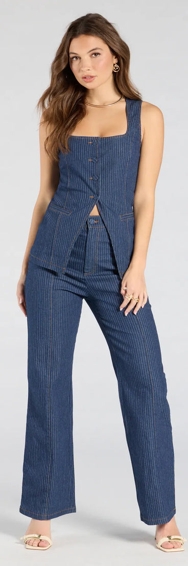 Elevate your going-out looks with the Fresh Perfection High-Rise Wide-Leg Denim Pants, a sleek pair of dark denim wash jeans designed for comfort, shape, and style.