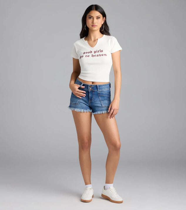 Keep your look easy and on-trend with the Down For It Mid-Rise Cutoff Denim Shorts, medium denim wash jean shorts made for everyday summer outfits.