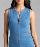 Keep your look easy and on-trend with the Doing The Most Sleeveless Zip-Up Denim Romper, medium denim wash jean shorts made for everyday summer outfits.