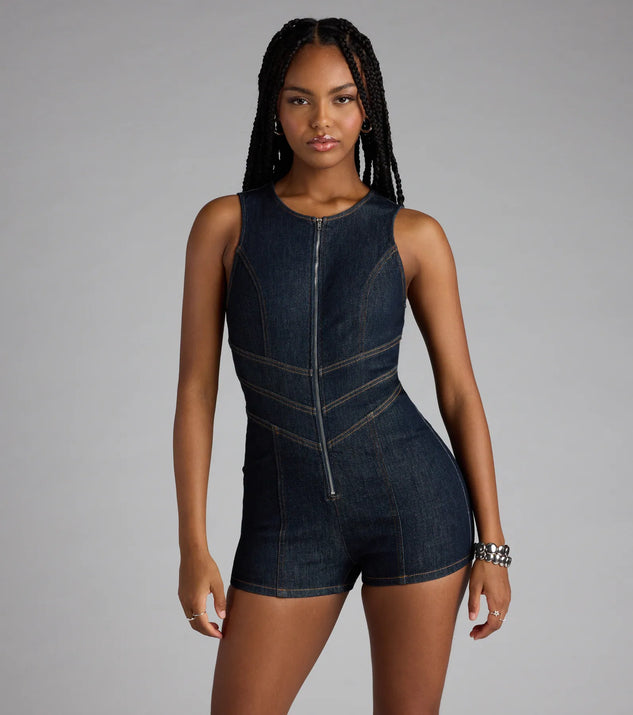 Make getting ready easy with the Steal Your Heart Denim Romper in dark denim wash, a playful one-piece perfect for brunch dates, weekend plans, or vacation vibes.