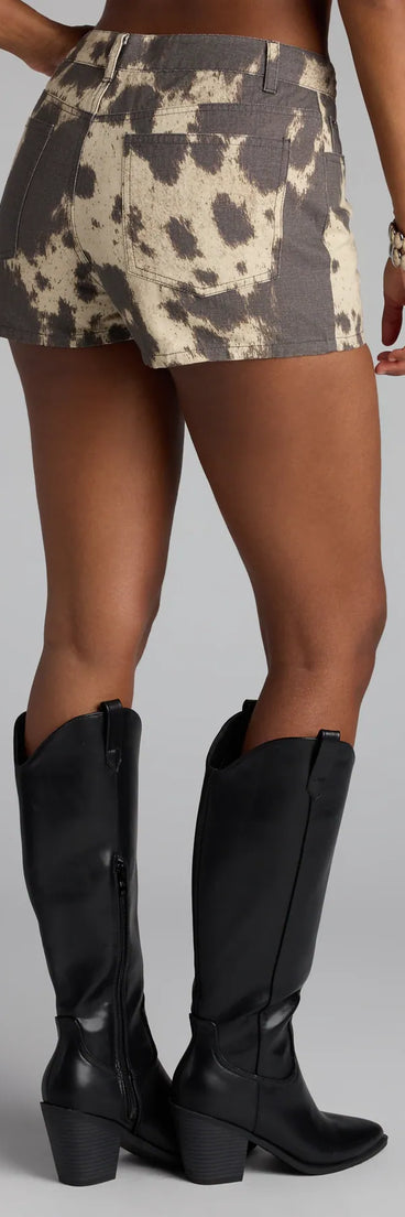 Style up your rotation with the Country Vibe Cow Print Denim Shorts, trendy brown shorts made to anchor every outfit with attitude and ease.